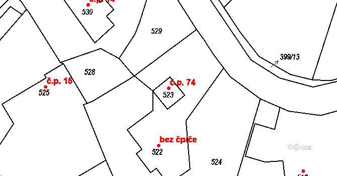 Kvaň 74, Zaječov na parcele st. 522 v KÚ Kvaň, Katastrální mapa