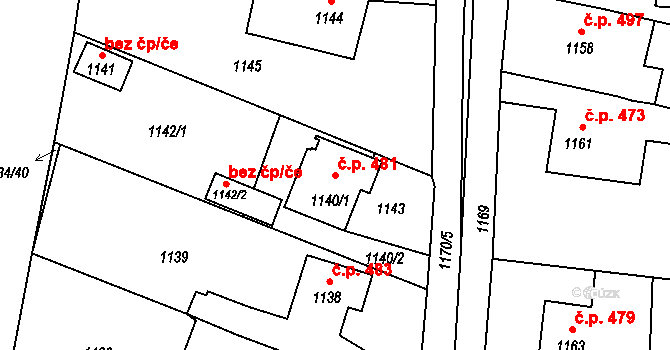 Lipová-lázně 481 na parcele st. 1140/1 v KÚ Dolní Lipová, Katastrální mapa