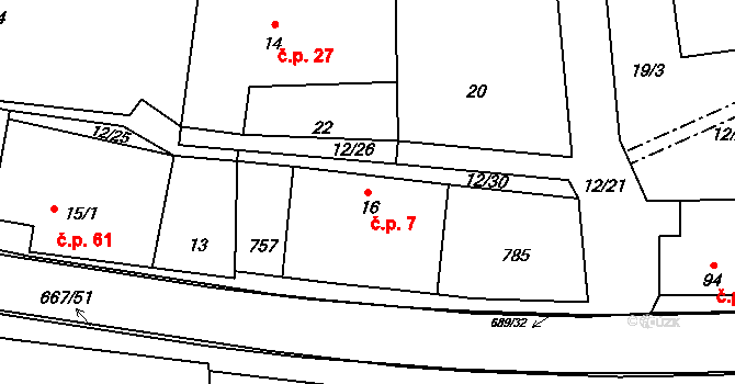 Libřice 7 na parcele st. 16 v KÚ Libřice, Katastrální mapa