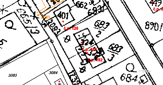 Opatovec 183 na parcele st. 324 v KÚ Opatovec, Katastrální mapa