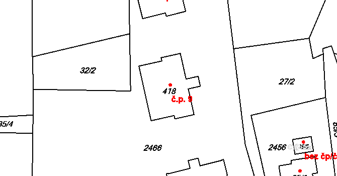 Jívová 9 na parcele st. 418 v KÚ Jívová, Katastrální mapa