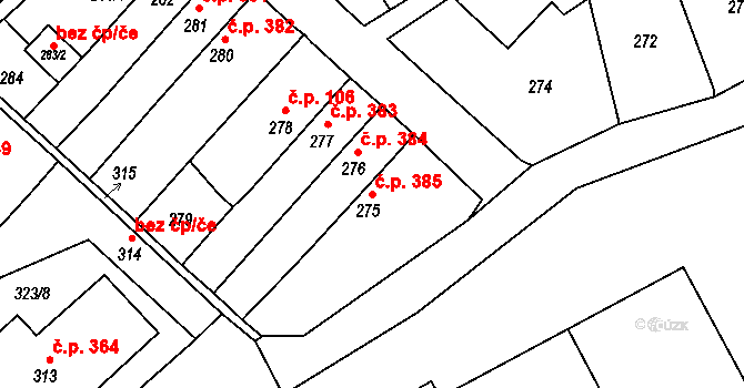 Mariánské Údolí 385, Hlubočky na parcele st. 275 v KÚ Hlubočky, Katastrální mapa