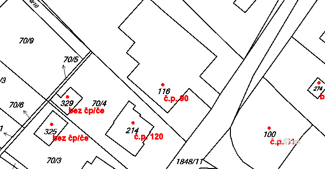 Hluboká u Borovan 90, Borovany na parcele st. 116 v KÚ Hluboká u Borovan, Katastrální mapa