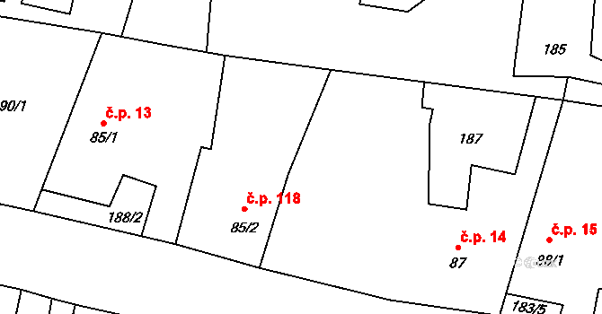 Liběšice 14 na parcele st. 87 v KÚ Liběšice u Litoměřic, Katastrální mapa