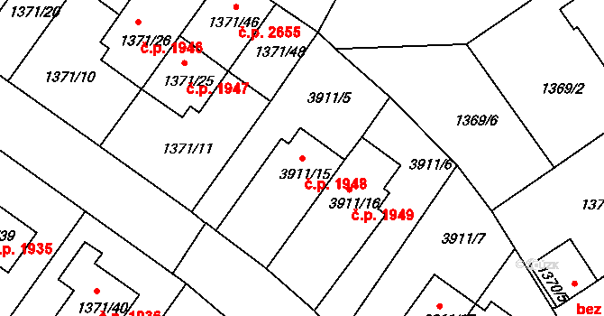 Roudnice nad Labem 1948 na parcele st. 3911/15 v KÚ Roudnice nad Labem, Katastrální mapa