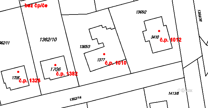 Rožnov pod Radhoštěm 1010 na parcele st. 1377 v KÚ Rožnov pod Radhoštěm, Katastrální mapa