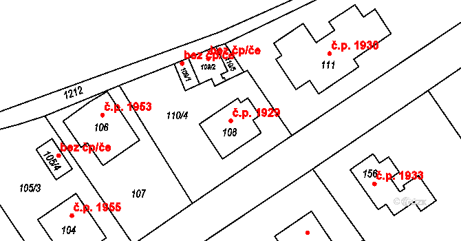Rožnov pod Radhoštěm 1929 na parcele st. 108 v KÚ Tylovice, Katastrální mapa