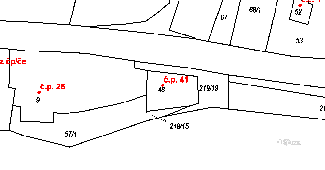 Kotenčice 41 na parcele st. 46 v KÚ Kotenčice, Katastrální mapa