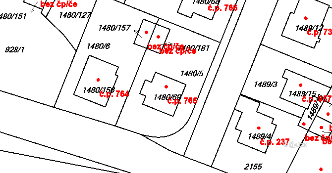 Bechyně 765 na parcele st. 1480/69 v KÚ Bechyně, Katastrální mapa