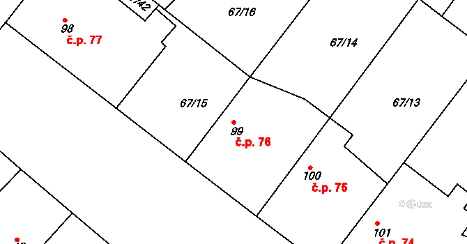 Psinice 76, Libáň na parcele st. 99 v KÚ Psinice, Katastrální mapa