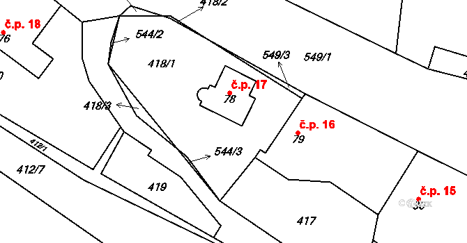 Hradíšťko 17, Žeretice na parcele st. 78 v KÚ Hradíšťko, Katastrální mapa