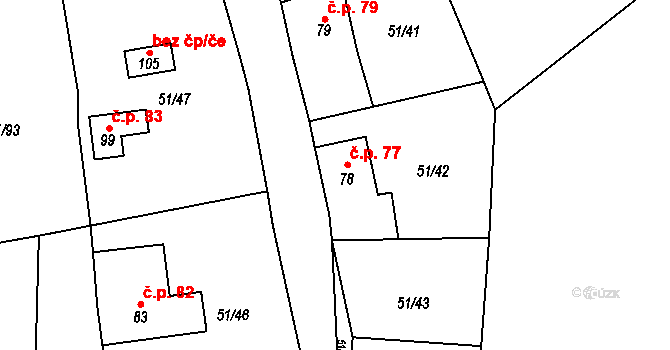 Rohanov 77, Vacov na parcele st. 78 v KÚ Rohanov, Katastrální mapa