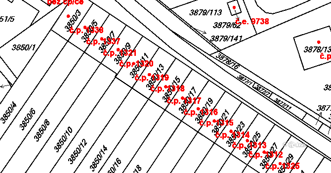 Střekov 1317, Ústí nad Labem na parcele st. 3850/15 v KÚ Střekov, Katastrální mapa
