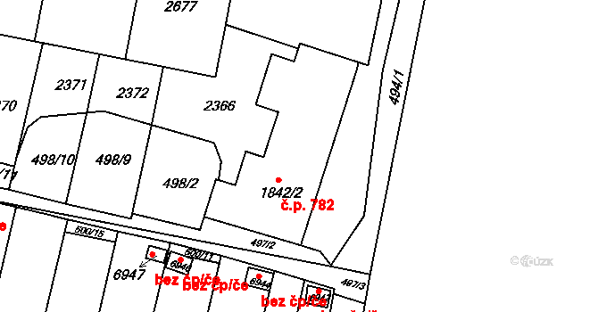 Horka-Domky 782, Třebíč na parcele st. 1842/2 v KÚ Třebíč, Katastrální mapa