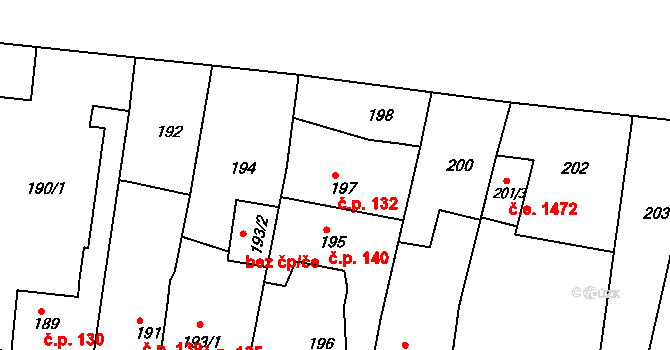 Děčín XXXII-Boletice nad Labem 132, Děčín na parcele st. 197 v KÚ Boletice nad Labem, Katastrální mapa