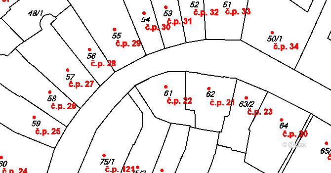 Chrudim I 22, Chrudim na parcele st. 61 v KÚ Chrudim, Katastrální mapa