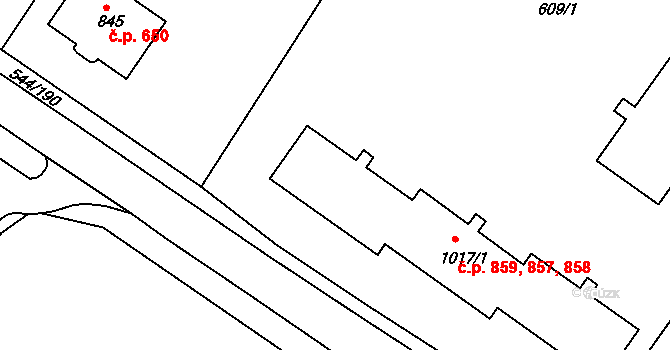Uherské Hradiště 857,858,859 na parcele st. 1017/1 v KÚ Uherské Hradiště, Katastrální mapa