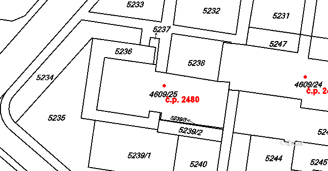Královo Pole 2480, Brno na parcele st. 4609/25 v KÚ Královo Pole, Katastrální mapa