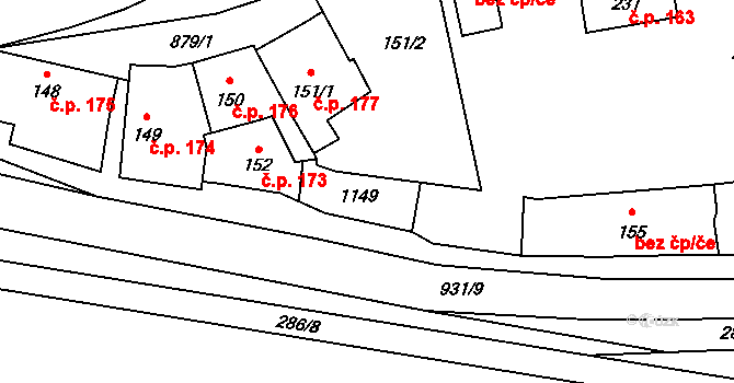 Hořepník 172 na parcele st. 153 v KÚ Hořepník, Katastrální mapa