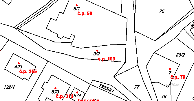 Želiv 109 na parcele st. 9/2 v KÚ Želiv, Katastrální mapa