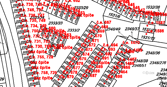 Pelhřimov 671 na parcele st. 2333/46 v KÚ Pelhřimov, Katastrální mapa