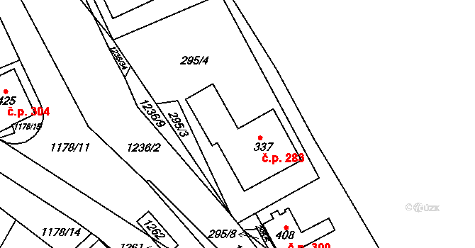 Cínovec 283, Dubí na parcele st. 337 v KÚ Cínovec, Katastrální mapa