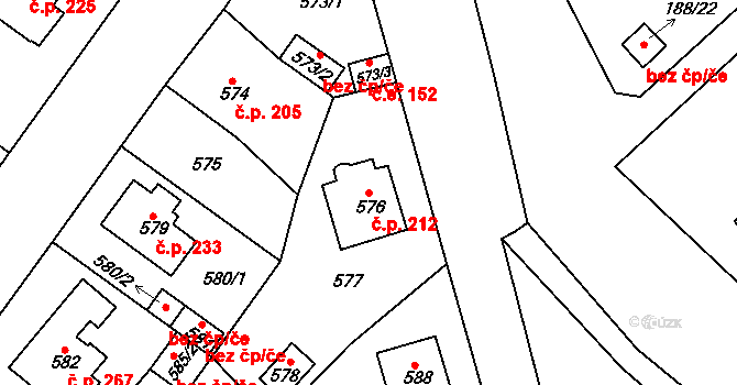 Sobědruhy 212, Teplice na parcele st. 576 v KÚ Sobědruhy, Katastrální mapa