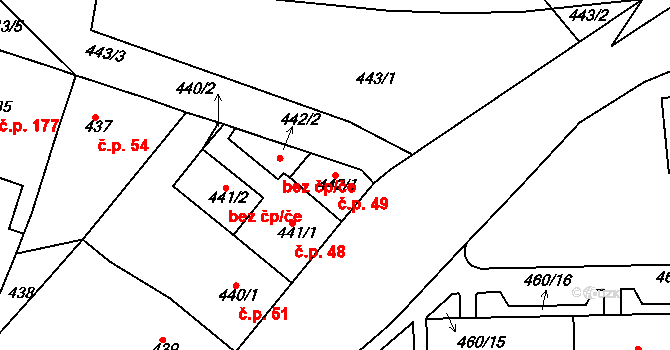 Řetenice 49, Teplice na parcele st. 442/1 v KÚ Teplice-Řetenice, Katastrální mapa