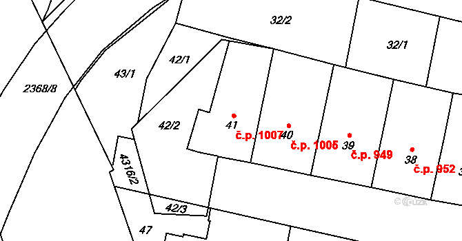 Teplice 1007 na parcele st. 41 v KÚ Teplice, Katastrální mapa