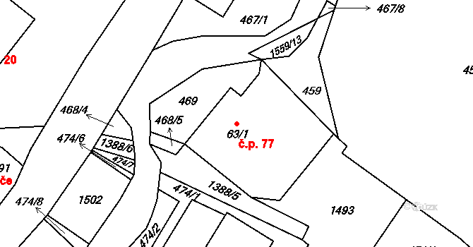 Supíkovice 77 na parcele st. 63/1 v KÚ Supíkovice, Katastrální mapa