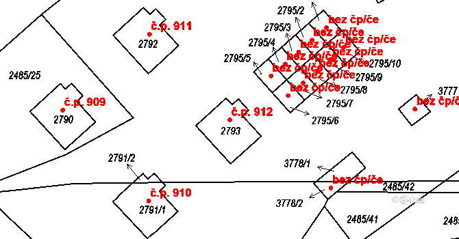 Nové Město 912, Rokycany na parcele st. 2793 v KÚ Rokycany, Katastrální mapa