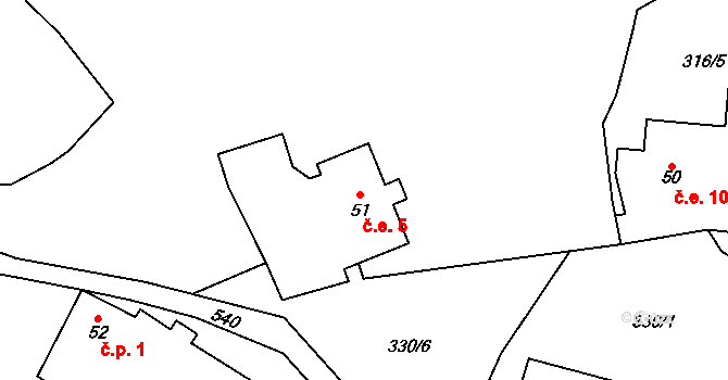 Bernov 5, Krajková na parcele st. 51 v KÚ Leopoldovy Hamry, Katastrální mapa