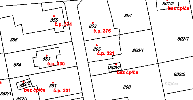 Lipence 321, Praha na parcele st. 805 v KÚ Lipence, Katastrální mapa