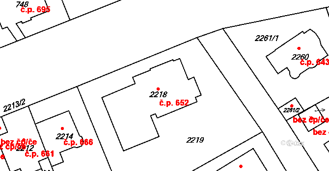 Nusle 652, Praha na parcele st. 2218 v KÚ Nusle, Katastrální mapa