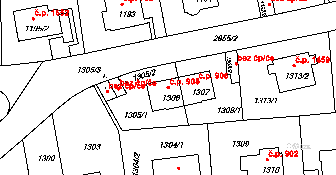 Braník 905, Praha na parcele st. 1306 v KÚ Braník, Katastrální mapa