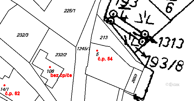 Řečice 54, Volfířov na parcele st. 5 v KÚ Řečice, Katastrální mapa