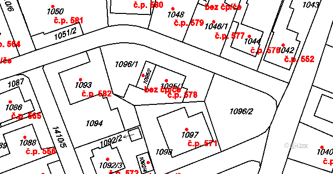 Řepy 578, Praha na parcele st. 1095/1 v KÚ Řepy, Katastrální mapa