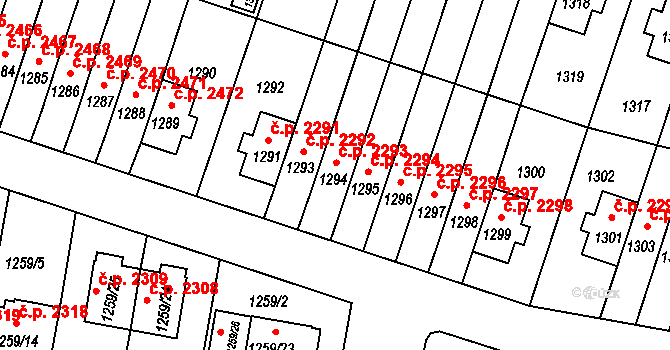 Záběhlice 2293, Praha na parcele st. 1294 v KÚ Záběhlice, Katastrální mapa