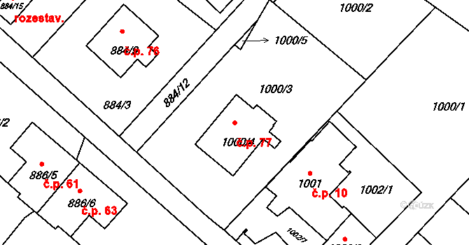 Rumburk 2-Horní Jindřichov 77, Rumburk na parcele st. 1000/4 v KÚ Horní Jindřichov, Katastrální mapa