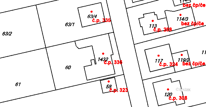 Jince 336 na parcele st. 1432 v KÚ Jince, Katastrální mapa