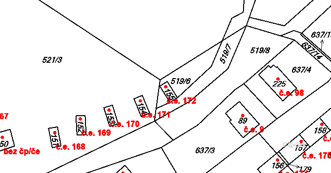 Oboz 172, Nalžovice na parcele st. 155 v KÚ Nalžovické Podhájí, Katastrální mapa