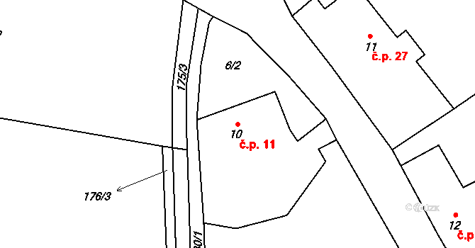 Chvalšovice 11, Dřešín na parcele st. 10 v KÚ Chvalšovice, Katastrální mapa
