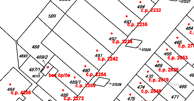 Chomutov 2242 na parcele st. 491 v KÚ Chomutov II, Katastrální mapa