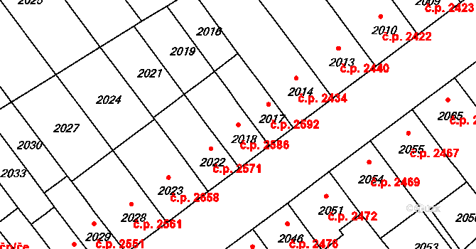 Chomutov 2586 na parcele st. 2018 v KÚ Chomutov II, Katastrální mapa