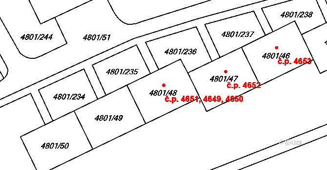 Chomutov 4649,4650,4651 na parcele st. 4801/48 v KÚ Chomutov I, Katastrální mapa