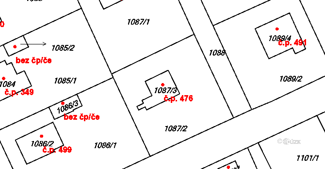 Liberec XI-Růžodol I 476, Liberec na parcele st. 1087/3 v KÚ Růžodol I, Katastrální mapa