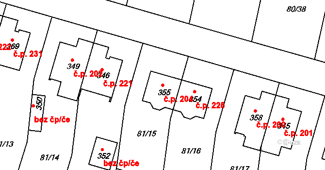 Slatina 204, Hradec Králové na parcele st. 355 v KÚ Slatina u Hradce Králové, Katastrální mapa