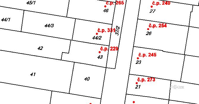 Blažovice 229 na parcele st. 43 v KÚ Blažovice, Katastrální mapa
