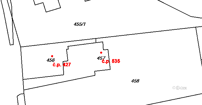 Louky 535, Karviná na parcele st. 457 v KÚ Louky nad Olší, Katastrální mapa
