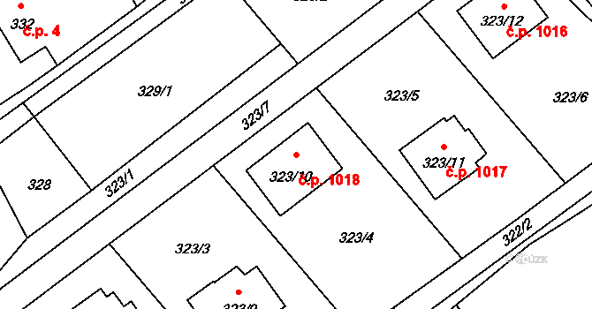 Ráj 1018, Karviná na parcele st. 323/10 v KÚ Ráj, Katastrální mapa